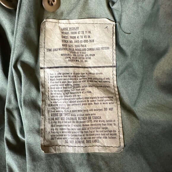 Vintage Military Coat, Cold Weather, Field Woodland Camouflage Pattern Sz L Reg - Picture 3 of 16